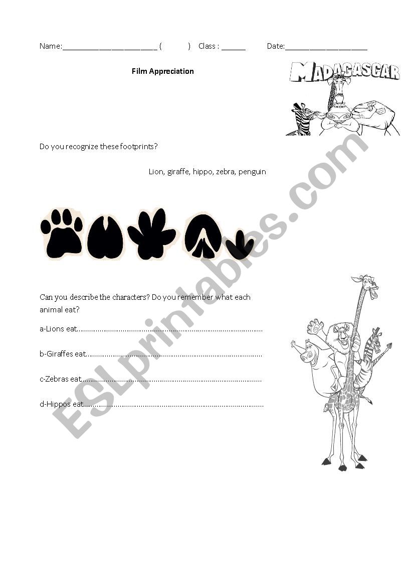 Madagascar - Movie  worksheet