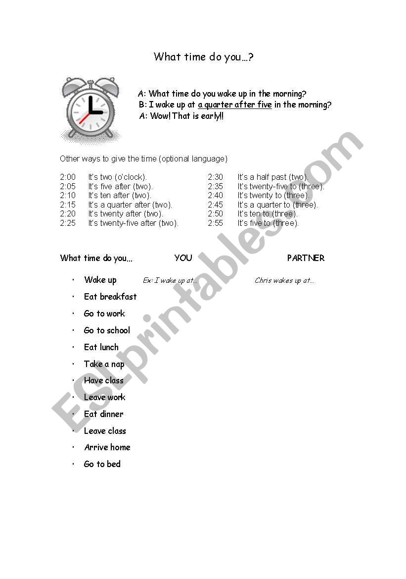 What time do you...? worksheet