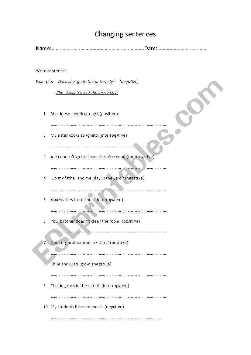 Simple present writing worksheet