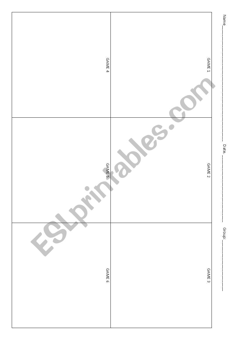 Verbal Tennis game worksheet