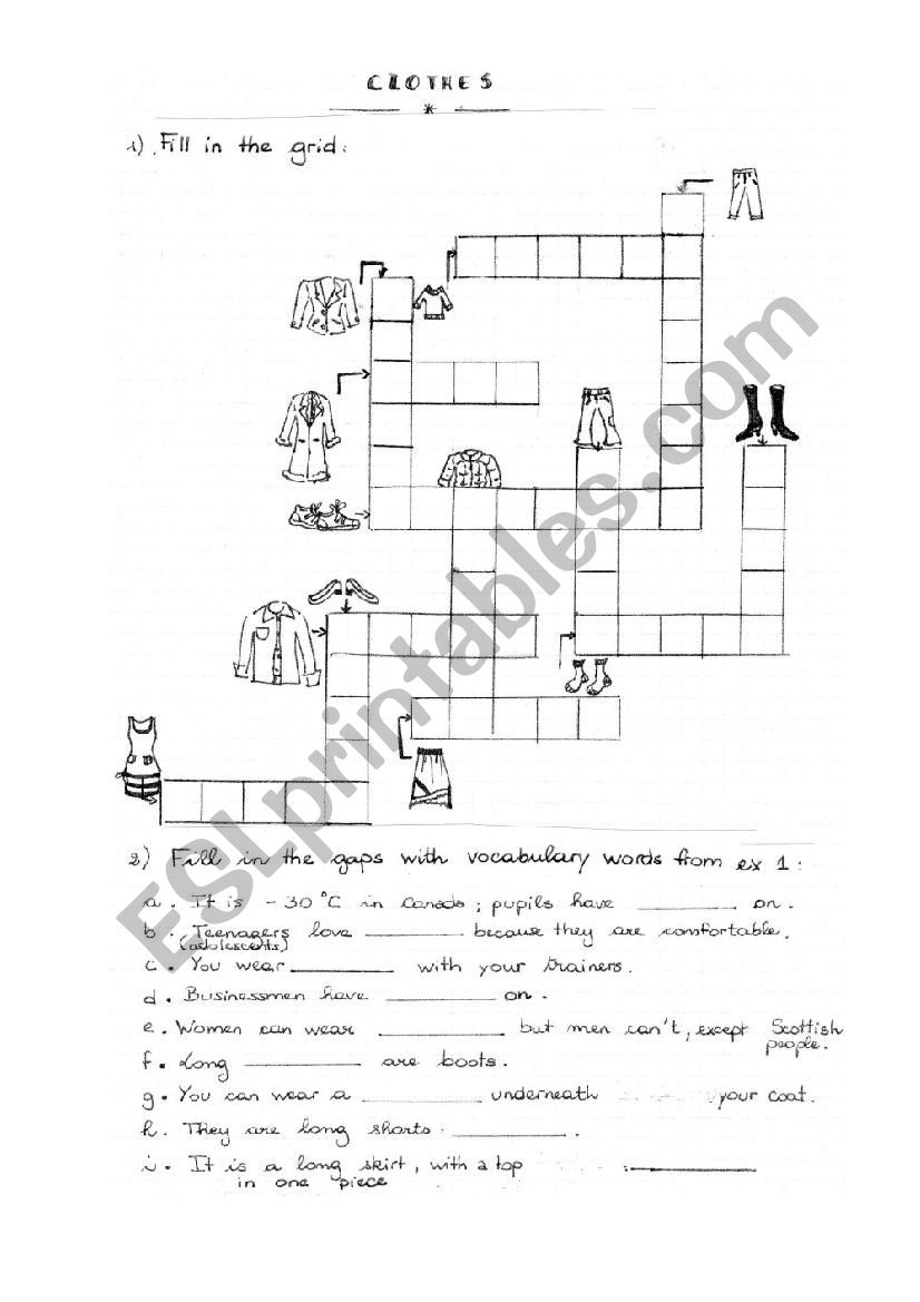 The clothes worksheet