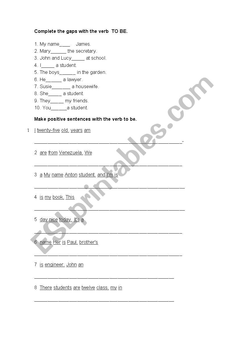 Excercises To Be present worksheet