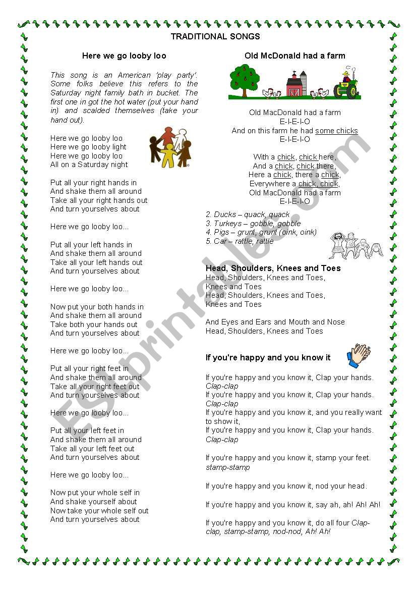 English traditional songs worksheet