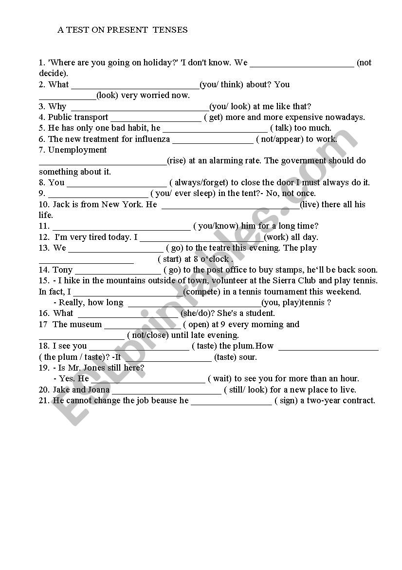 Practice on present tenses worksheet