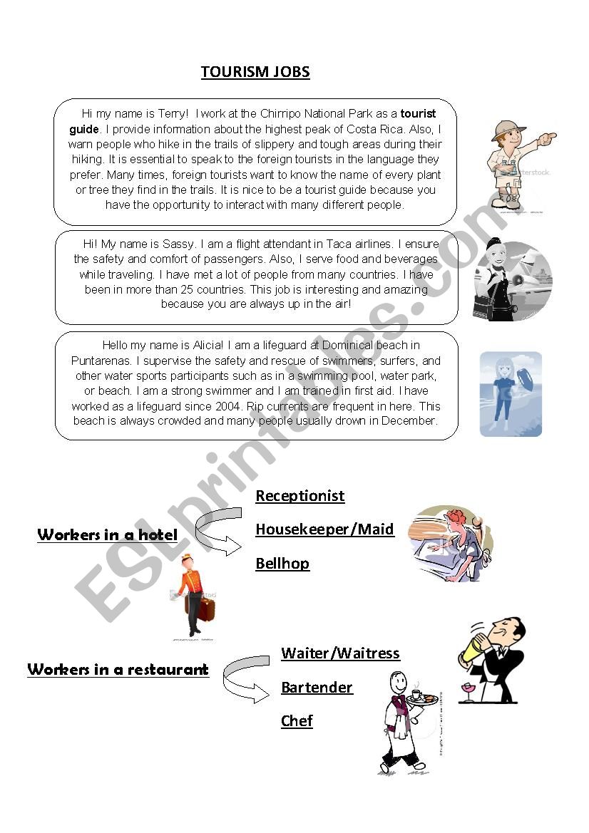 Tourism Jobs worksheet