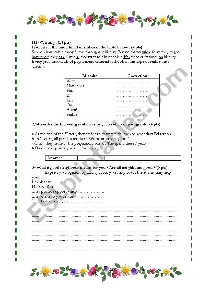 writing tasks  worksheet