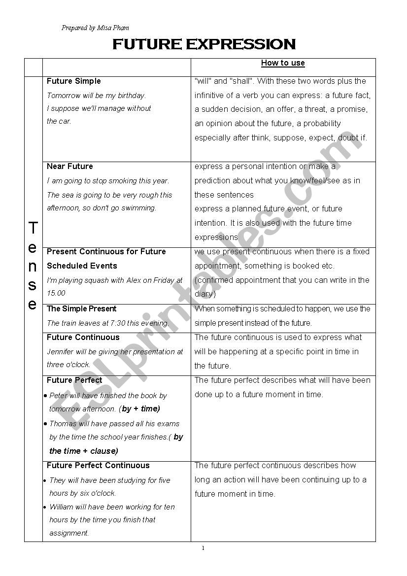 Future Expression worksheet