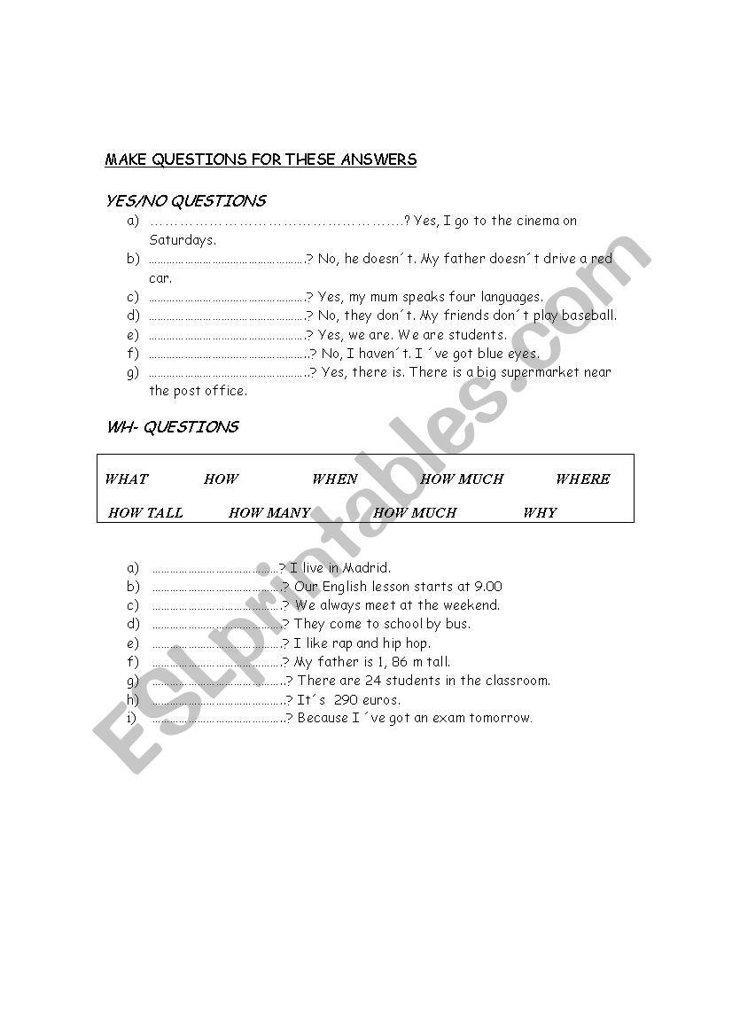 making questions worksheet