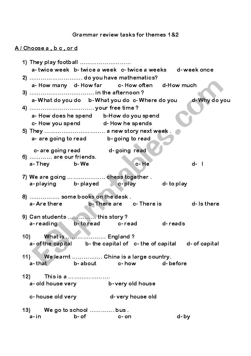 grammar revision tasks worksheet
