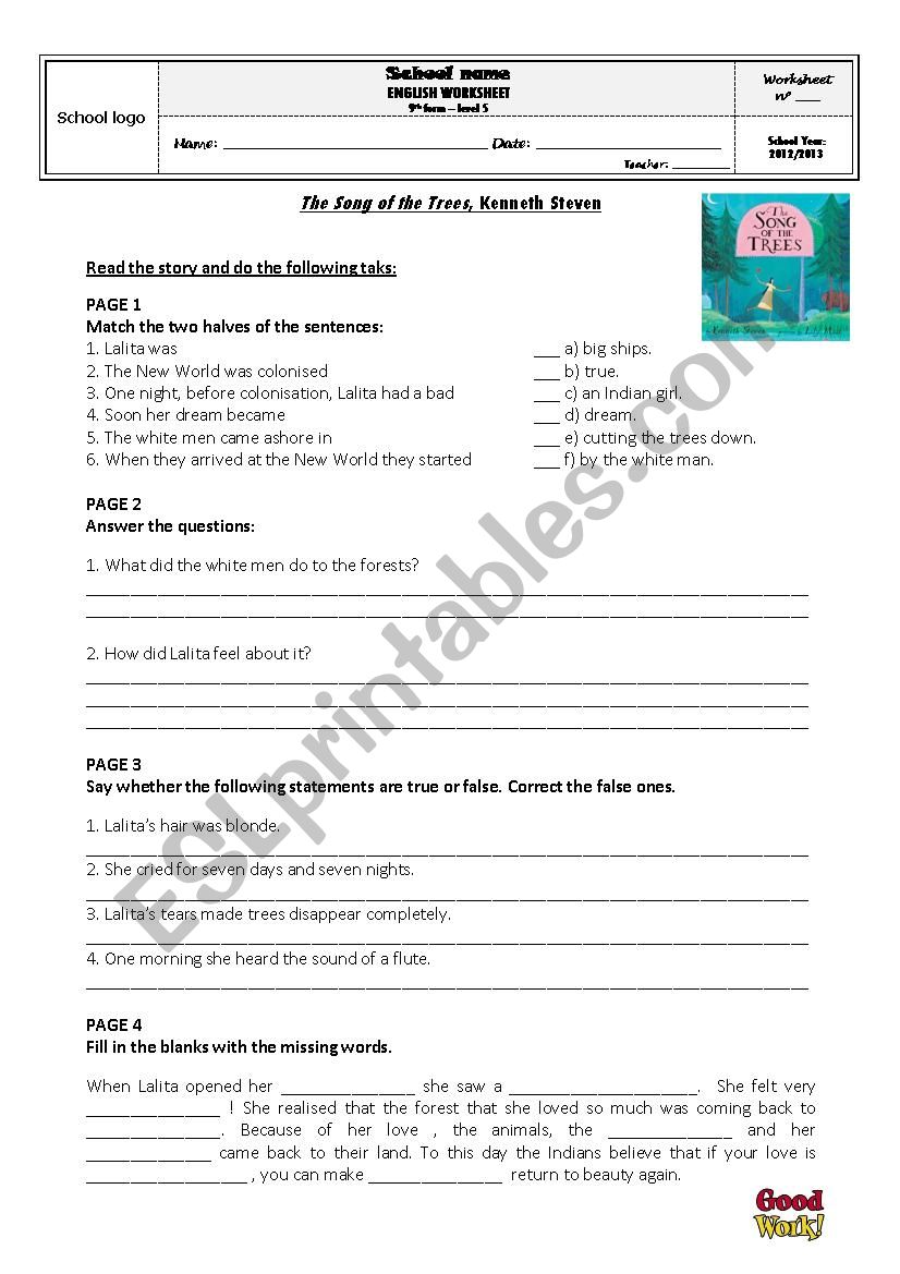 The Song of the Trees worksheet