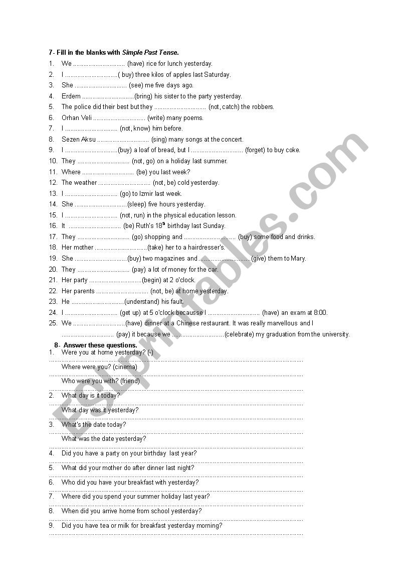 simple past worksheet