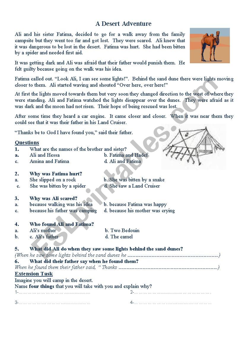 desrt adventure worksheet