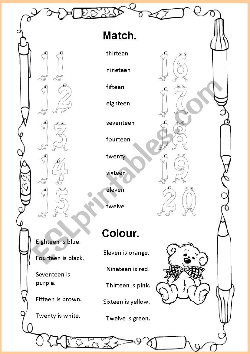 Funny number matching and colouring 11-20