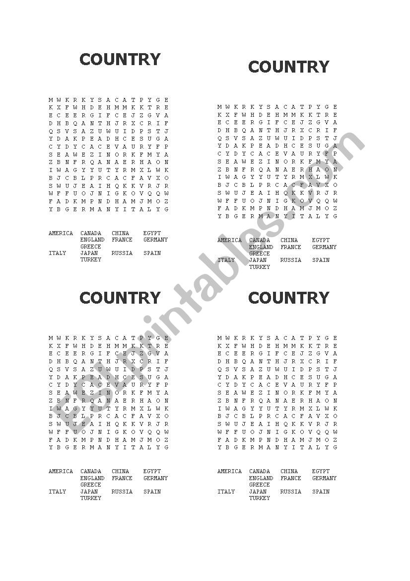 Contries puzzle worksheet