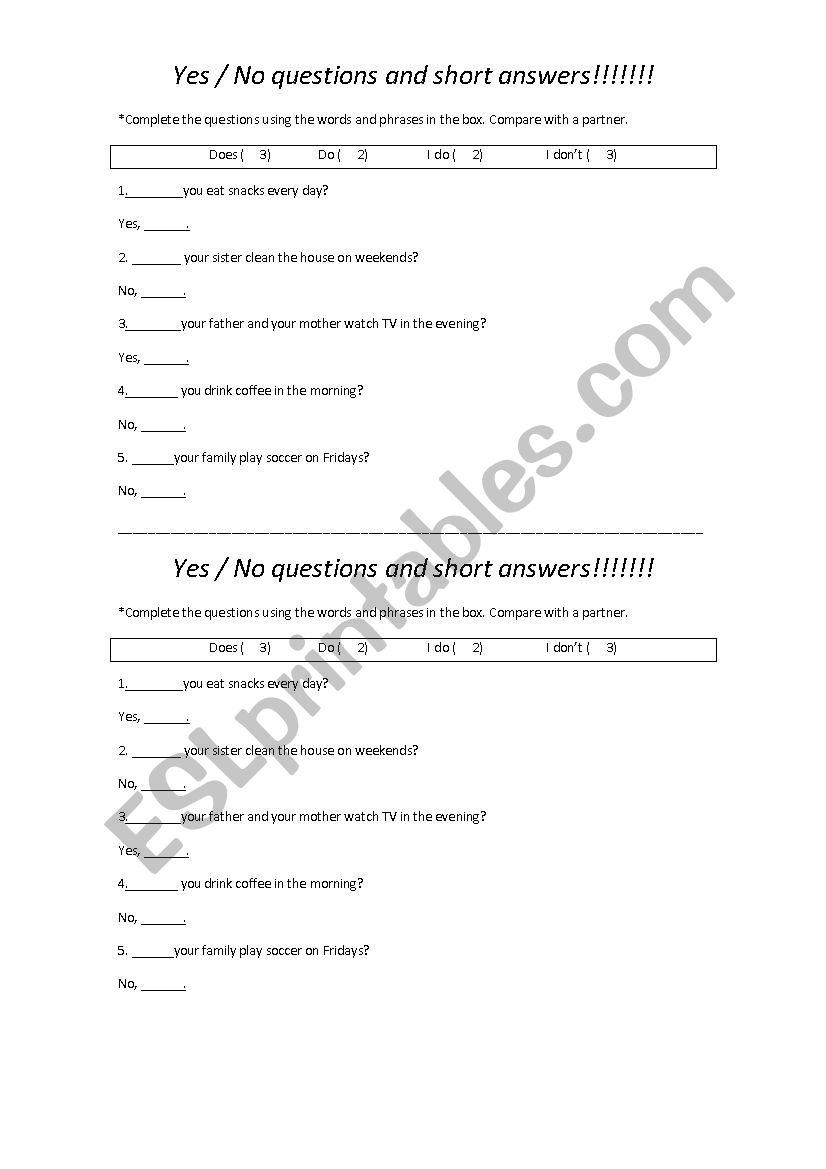 Yes/ No Questions and short Answers with the simple present 