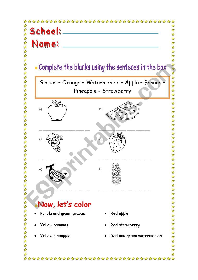 Fruits worksheet