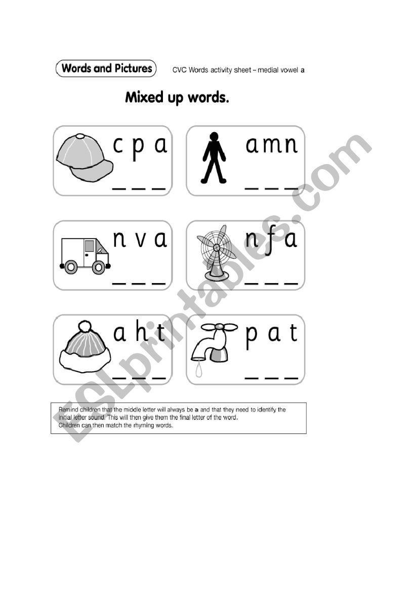 Medial vowel a (Activity Sheet)