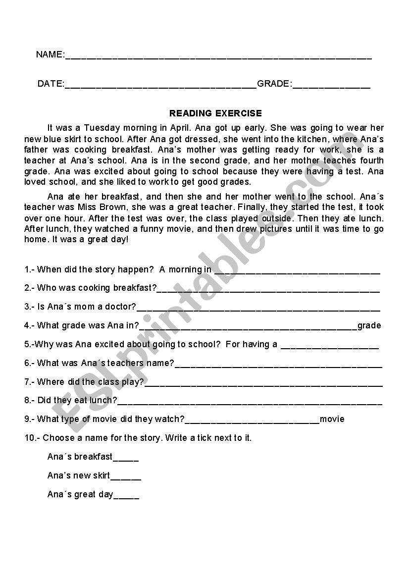 Readingcomprehension. simple past