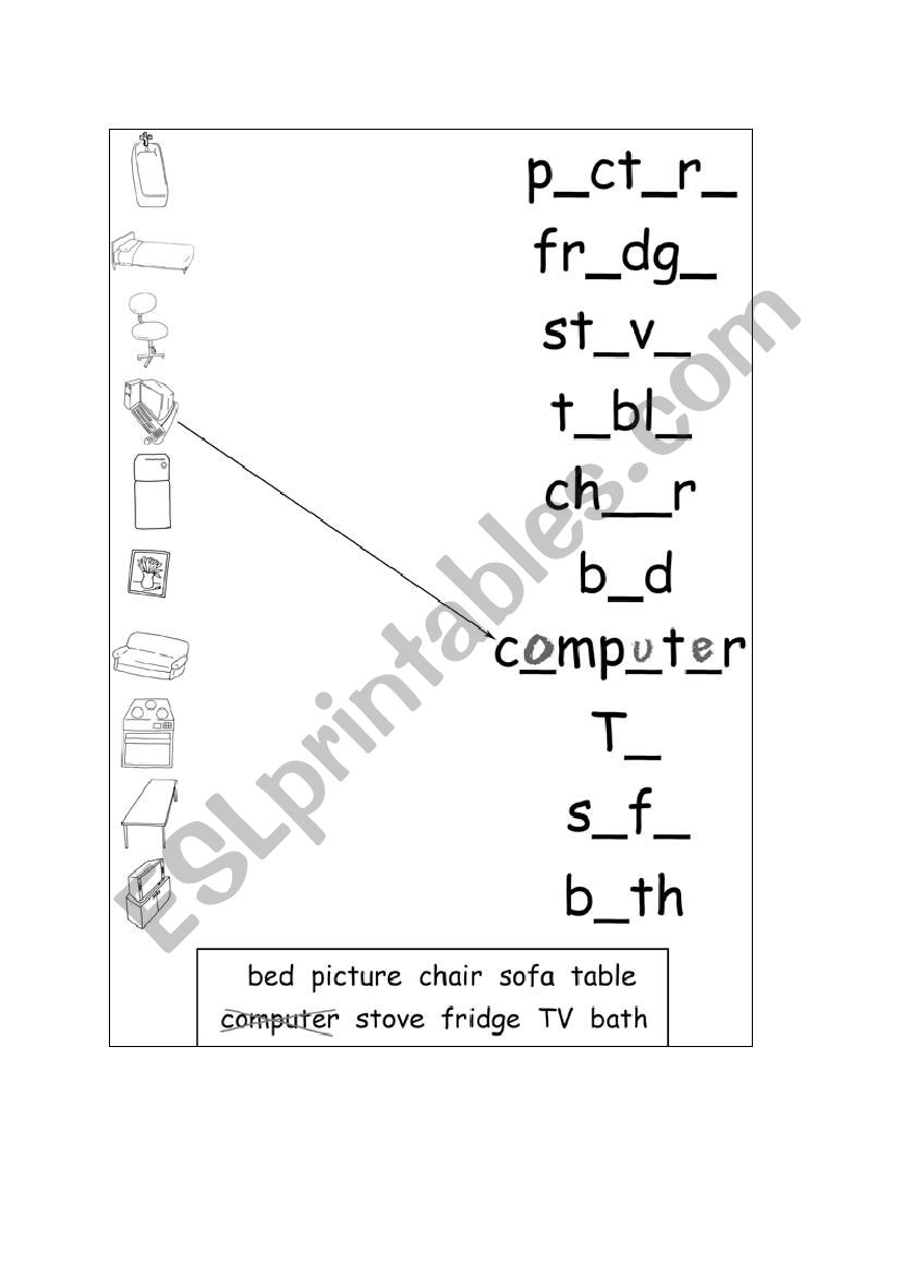 Things in a house worksheet