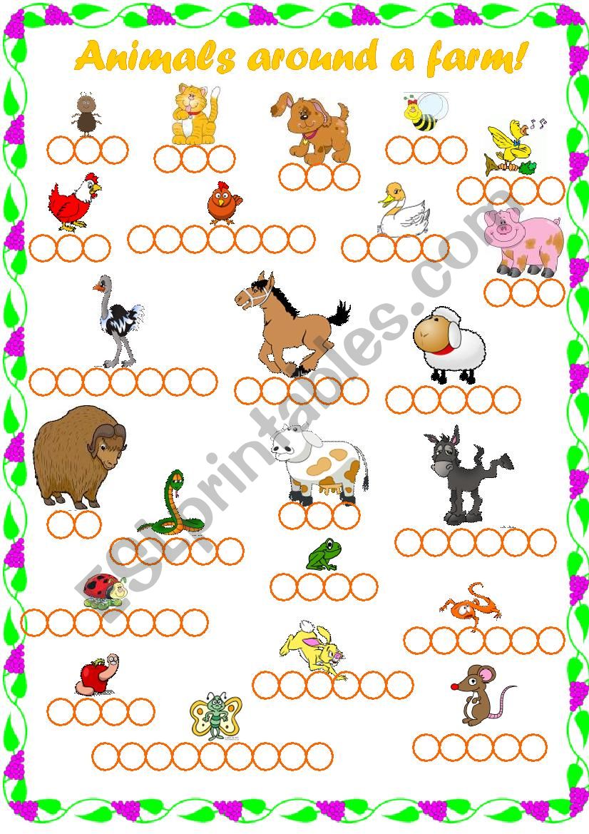 Animals around a farm! worksheet