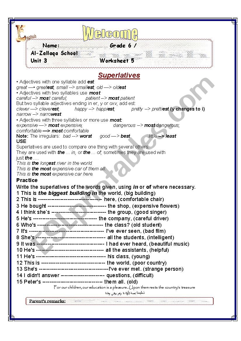 superlatives worksheet