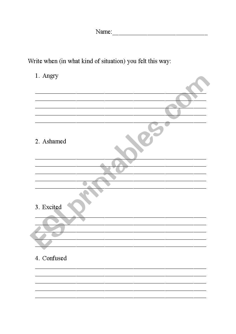 emotions -writting exercise worksheet
