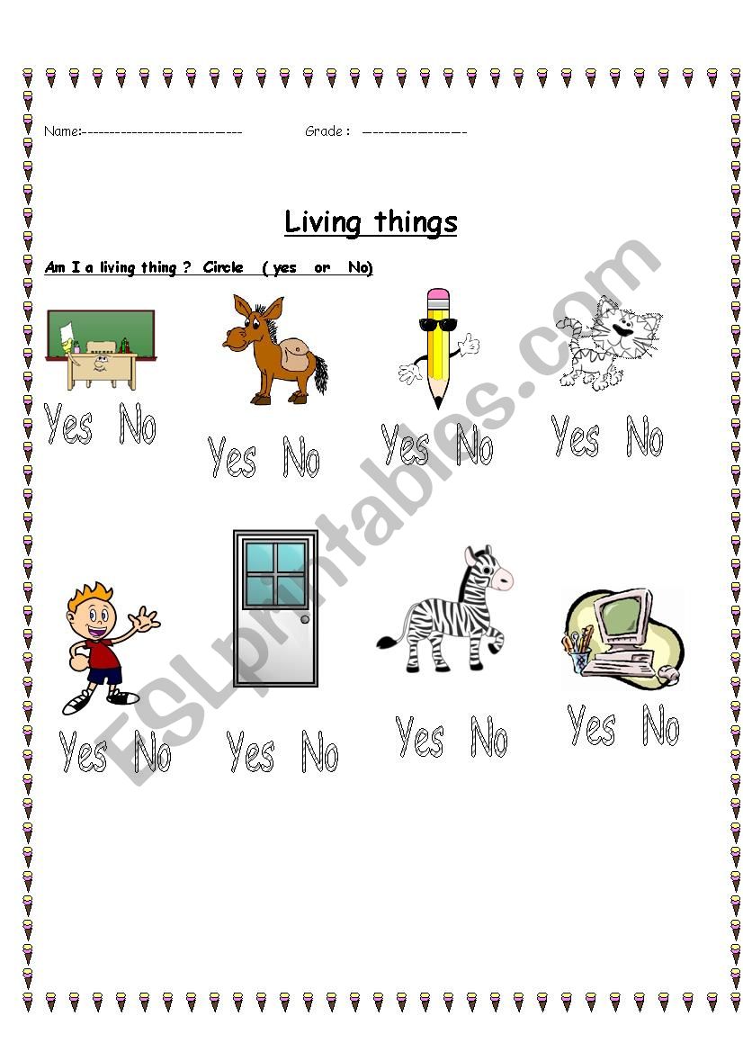 Living things worksheet