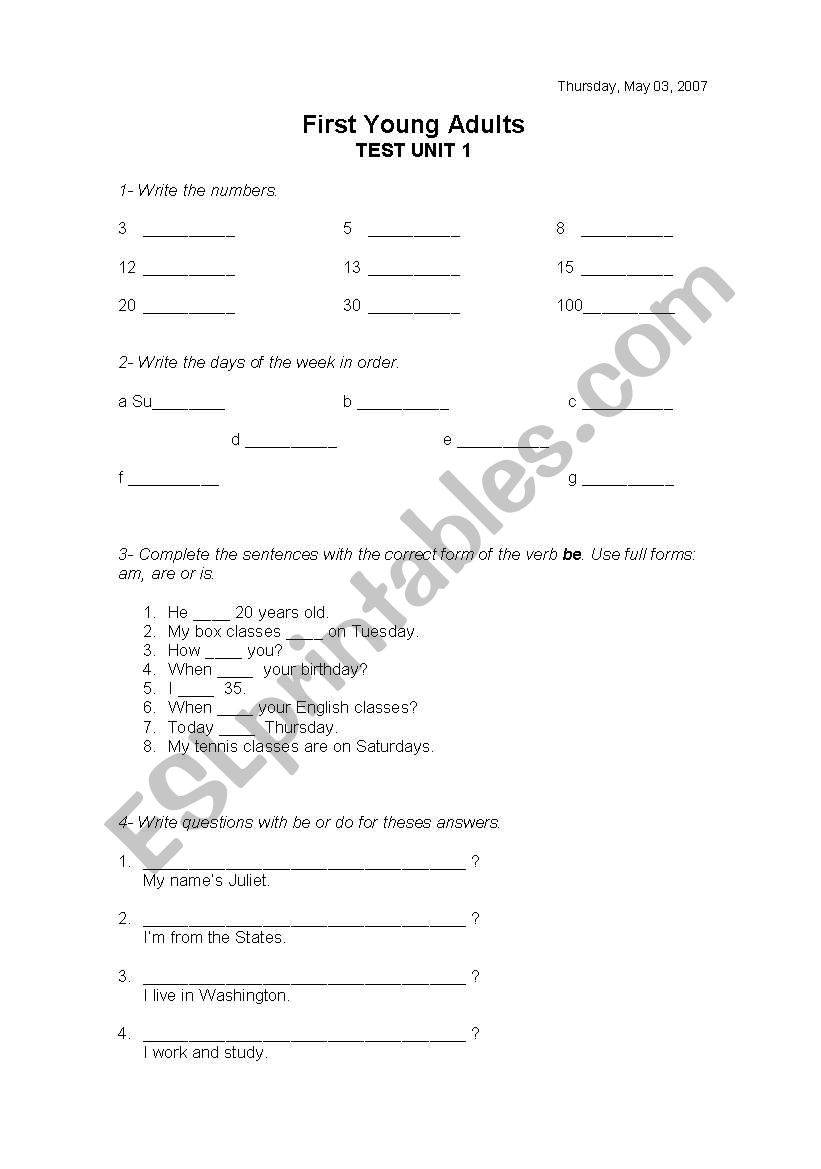 TEst worksheet