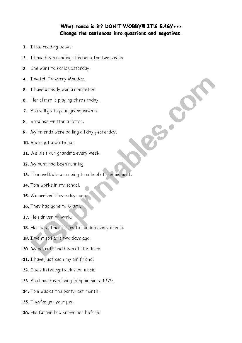 different tenses worksheet