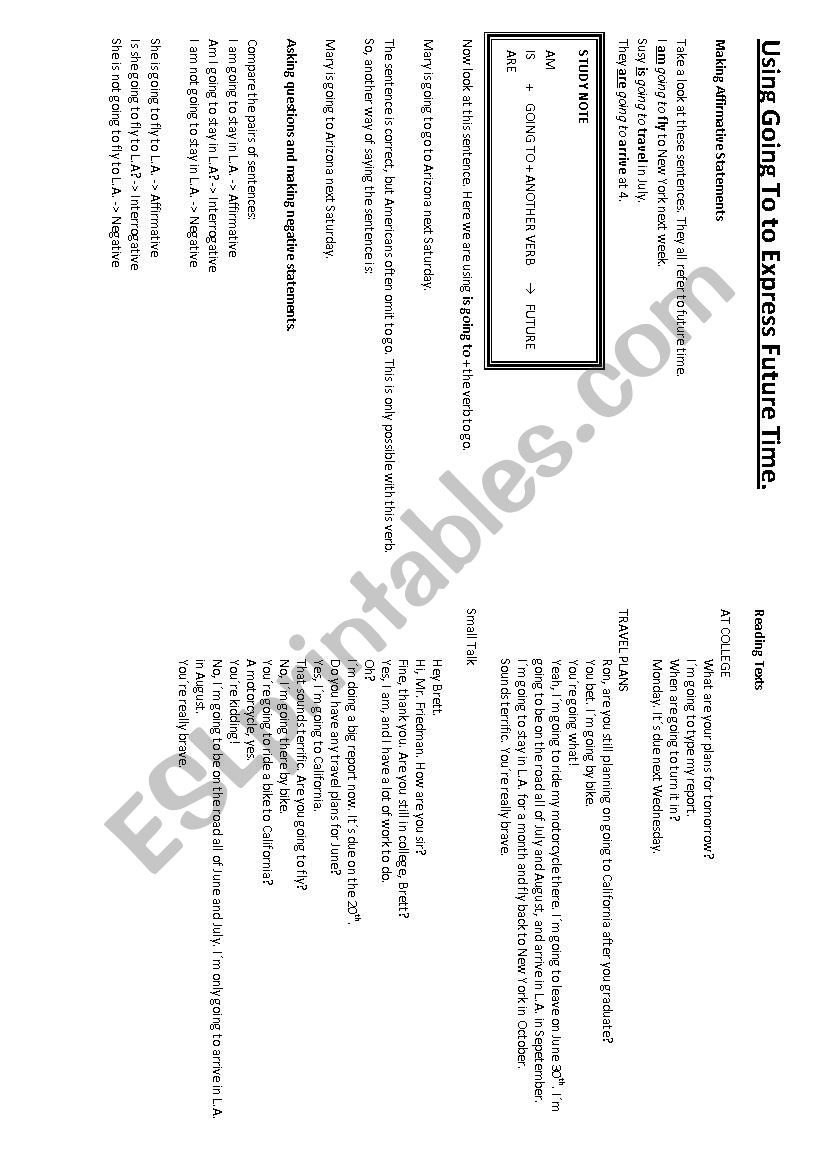 Using Going To worksheet