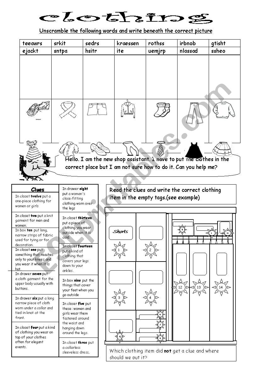 Clothing worksheet