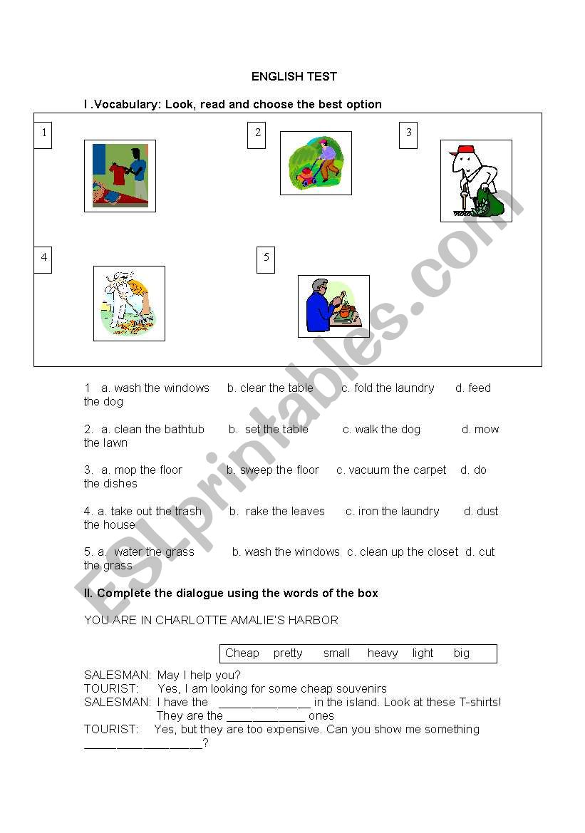 vocabulary test worksheet