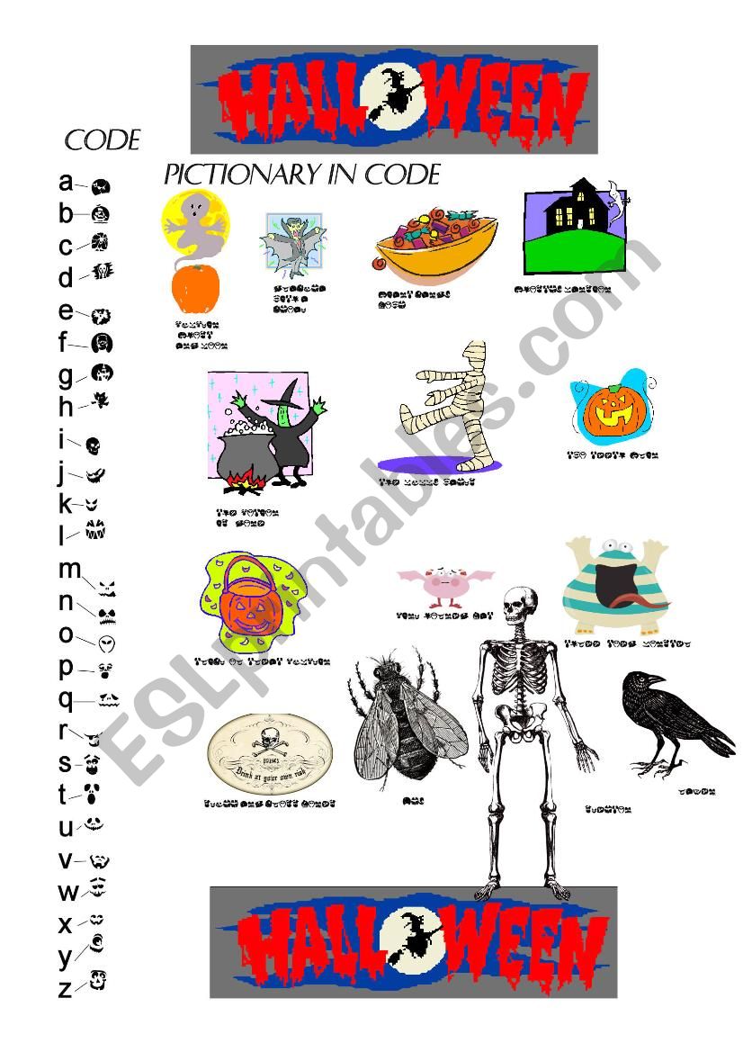 Coded Halloween  Pictionary  with Key