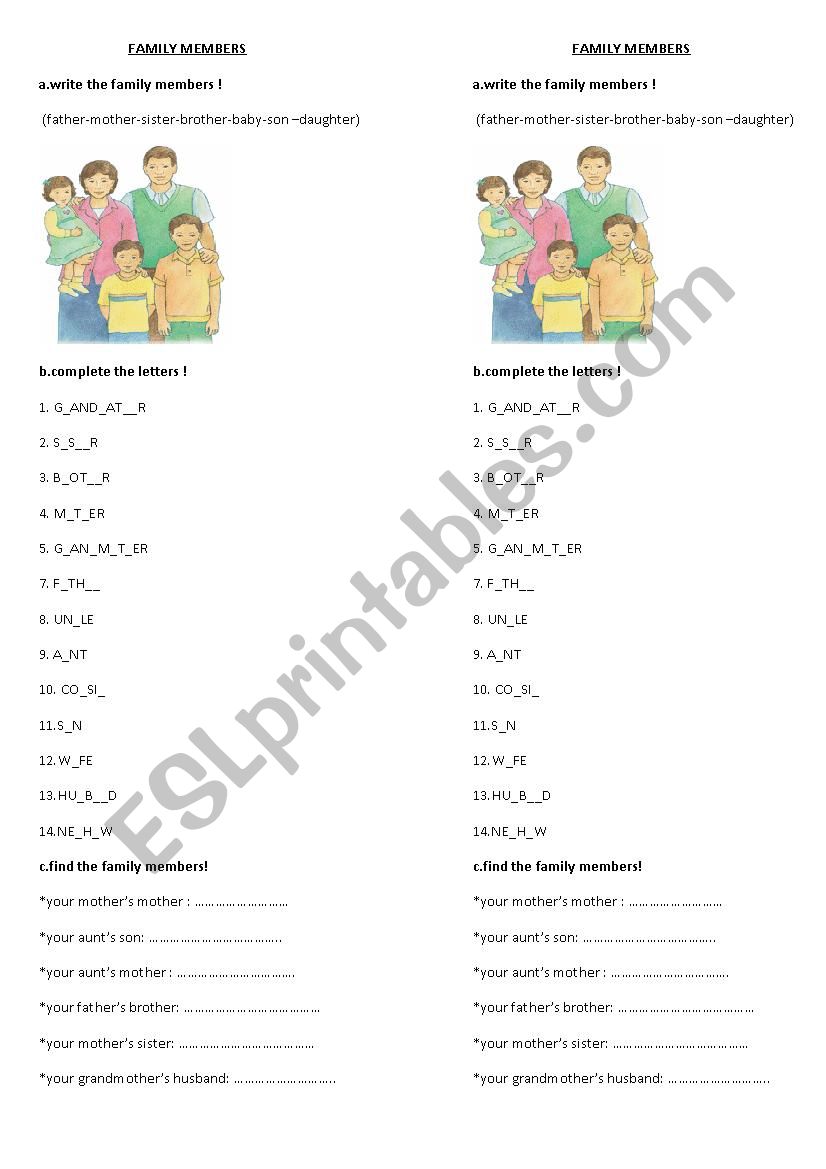 family members worksheet