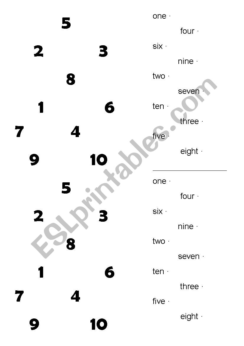 Match the numbers worksheet