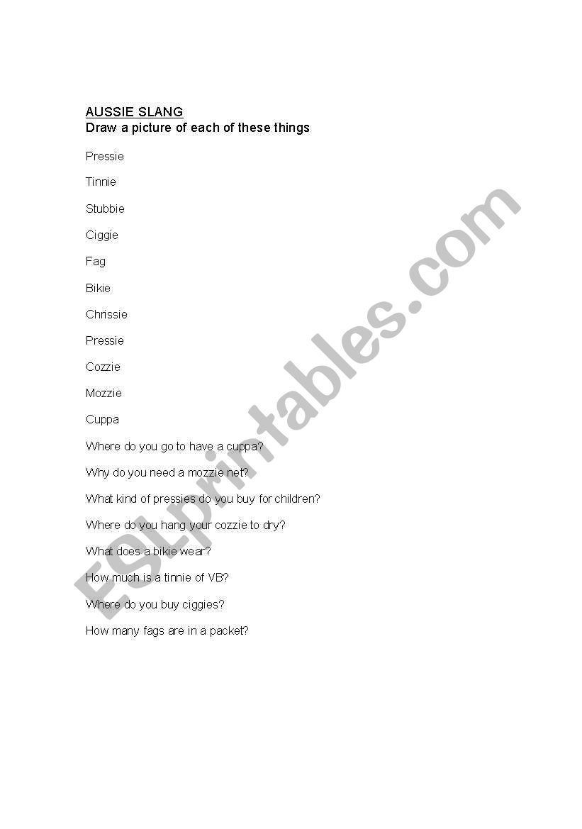 Australian Slang worksheet