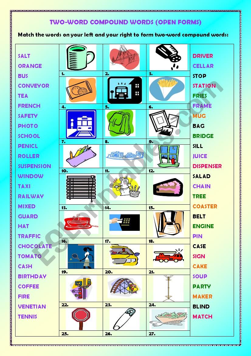 Two-word compound words: open forms (+ key)