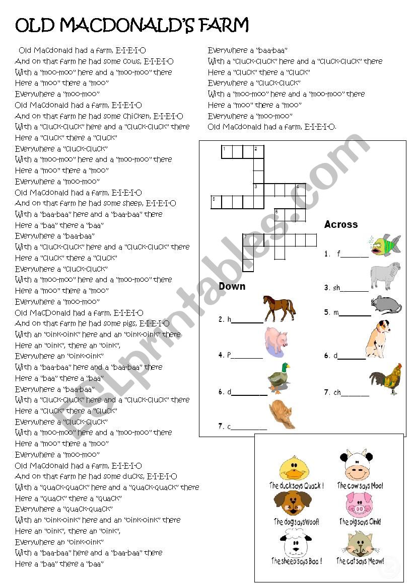 Old Mac Donald had a farm worksheet