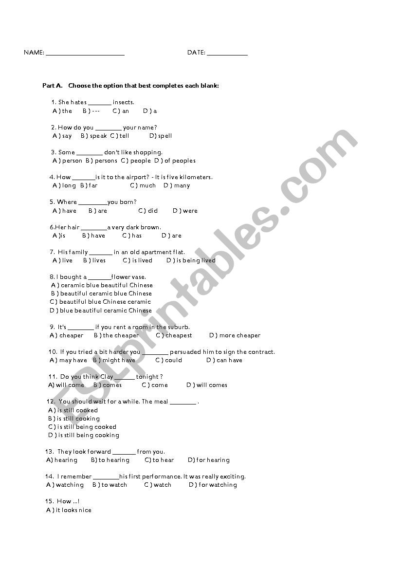 PLACEMENT TEST worksheet