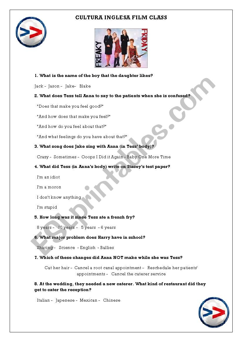 Freaky Friday worksheet