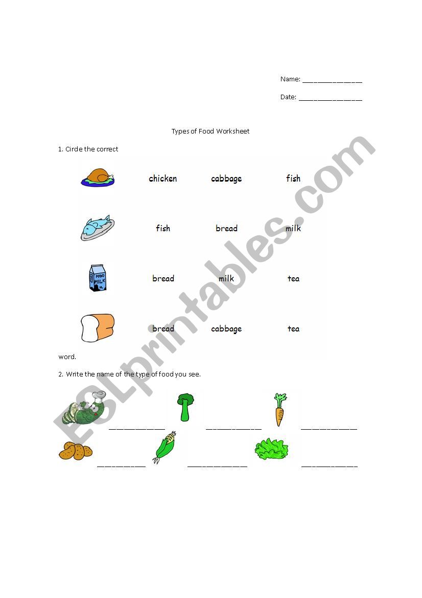 FOOD worksheet