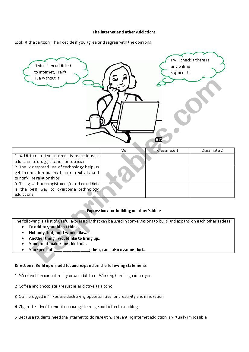 Internet additions. Speaking worksheet