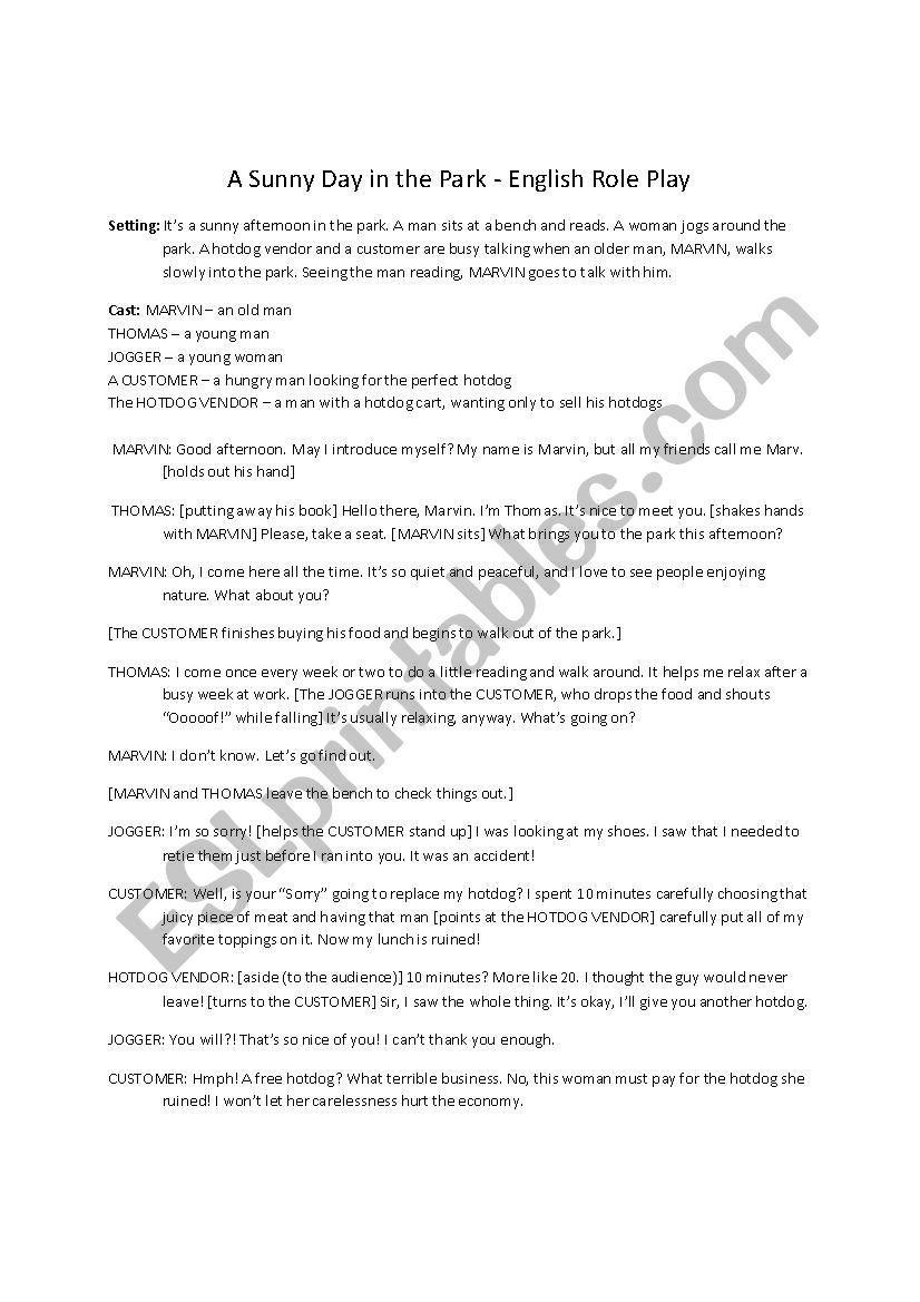 Meeting in the Park Role Play worksheet