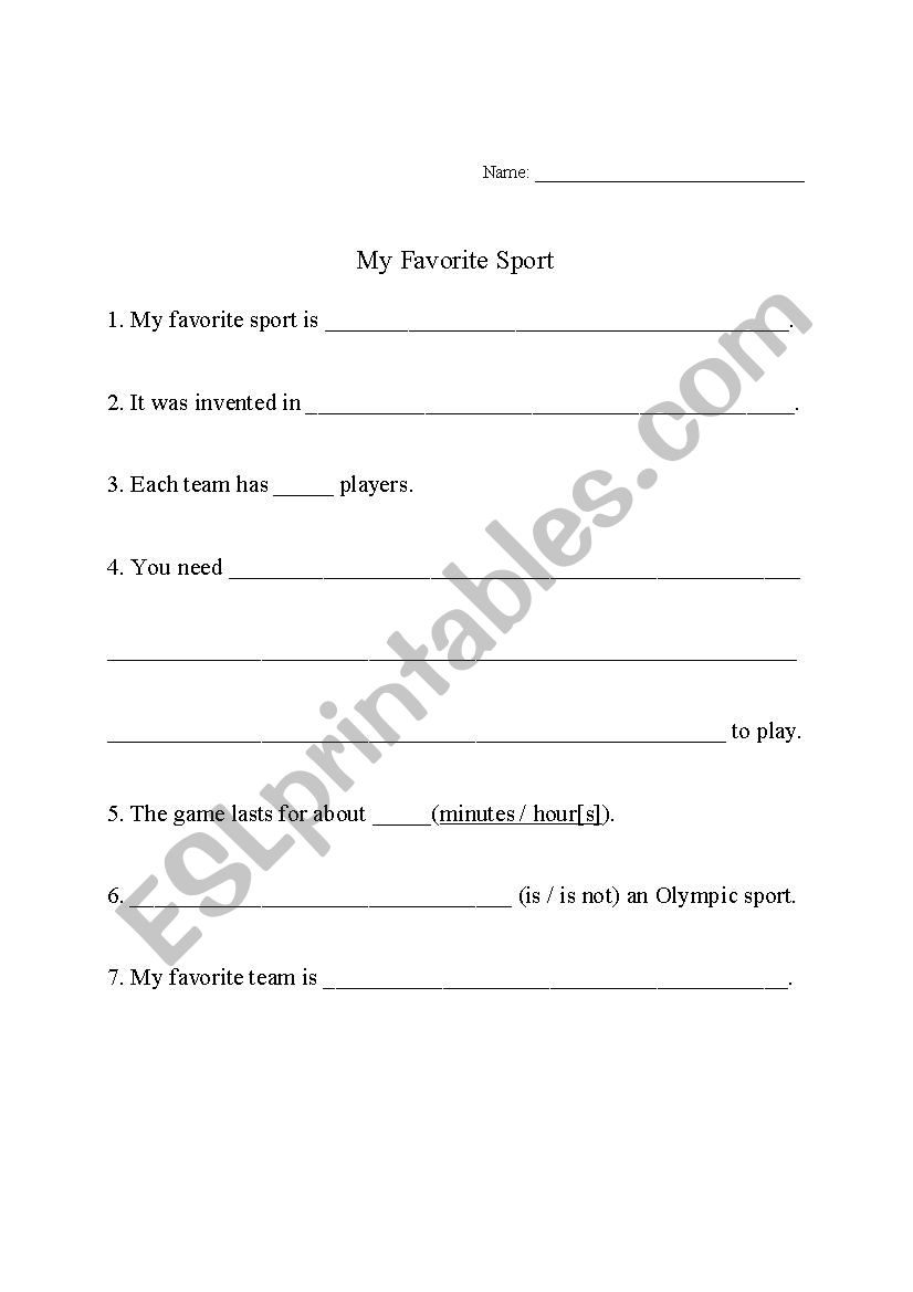 My Favorite Sport worksheet