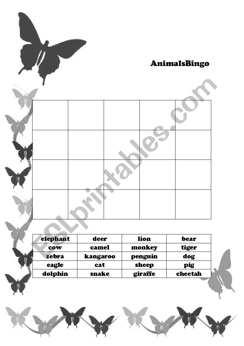 Animal Bingo worksheet