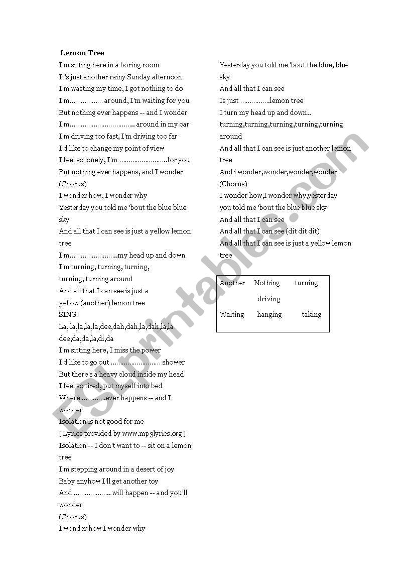 lemon tree  worksheet
