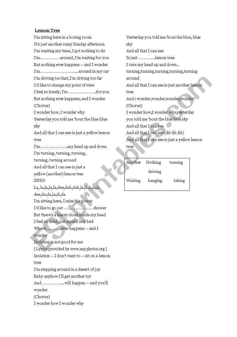 lemon tree  worksheet