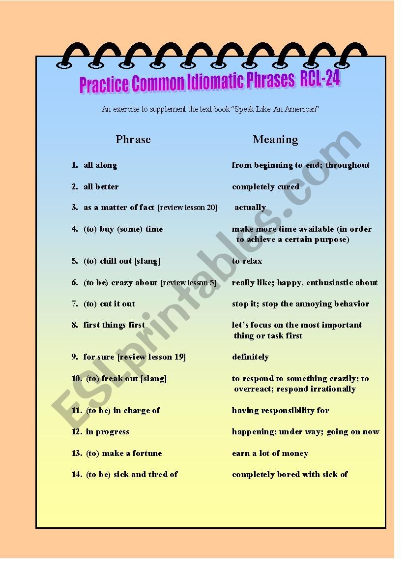 Practice Common Idiomatic Phrases RCL-24
