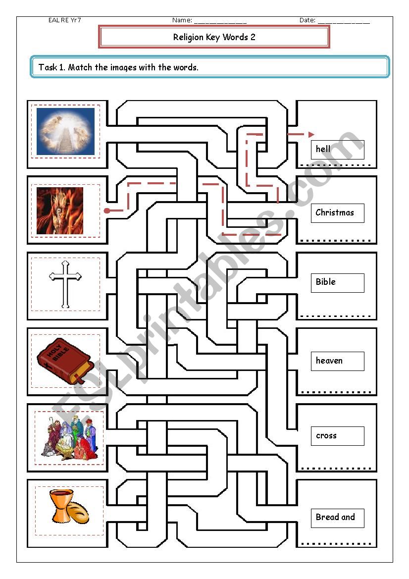 Religion Key words 2 worksheet