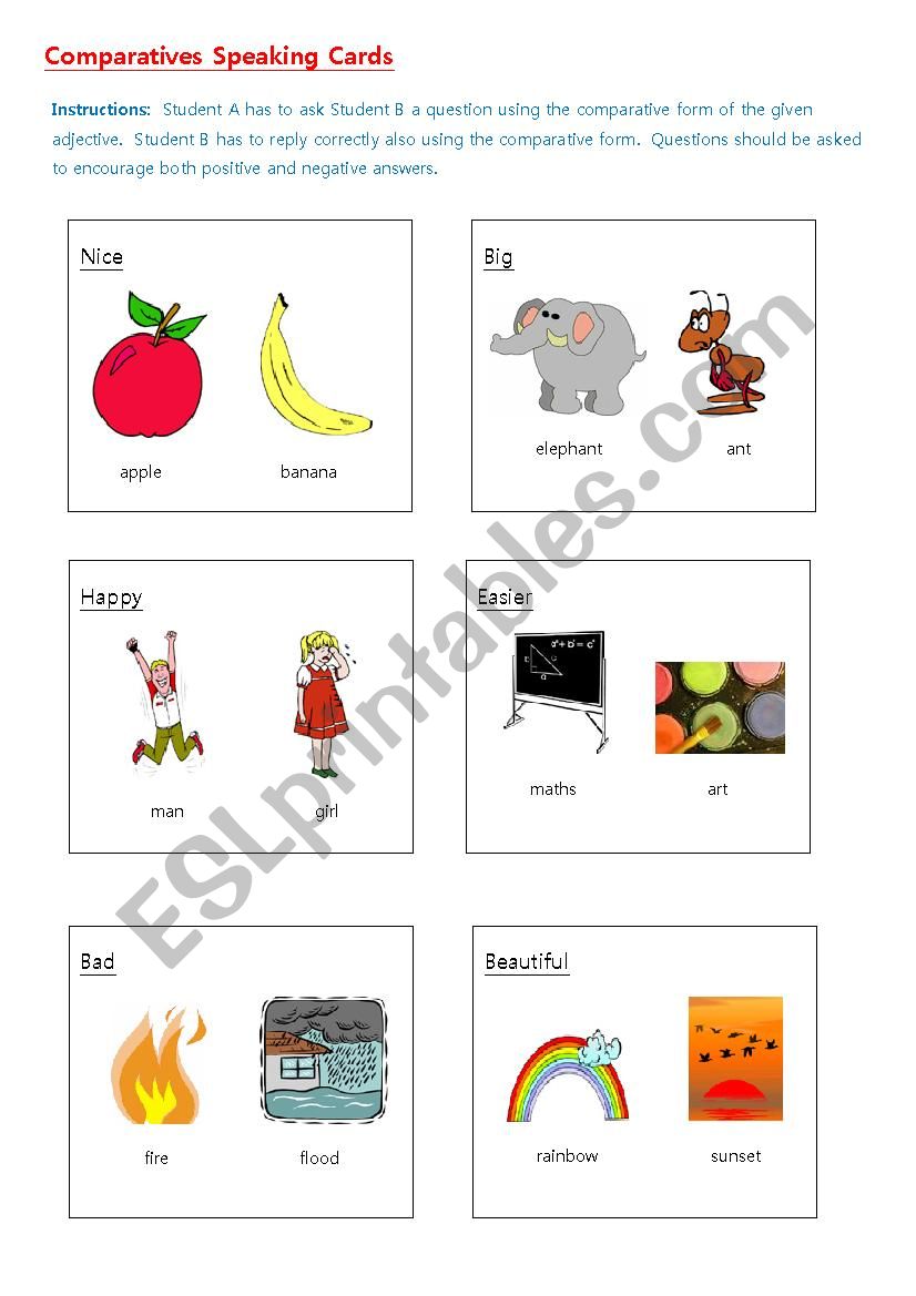 Comparative Speaking Cards worksheet